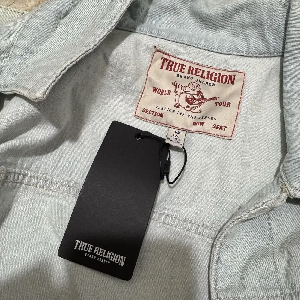 NWT True‎ Religion Jesse Trucker Denim Jacket Light Blossom Wash Men’s large
